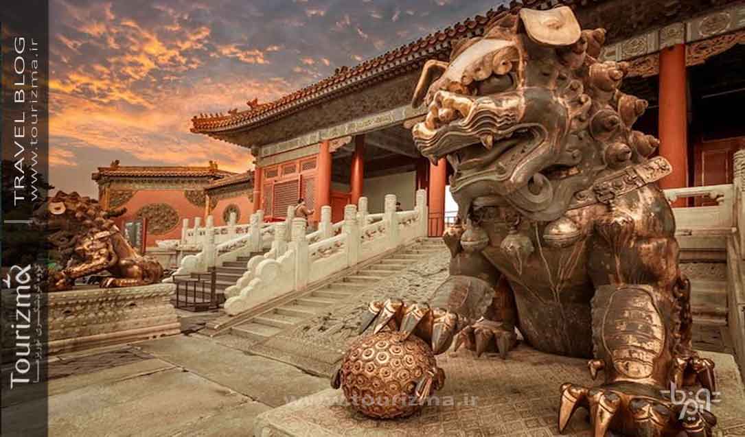 مجسمه های شیر سنگی در شهر ممنوعه چین، پکن