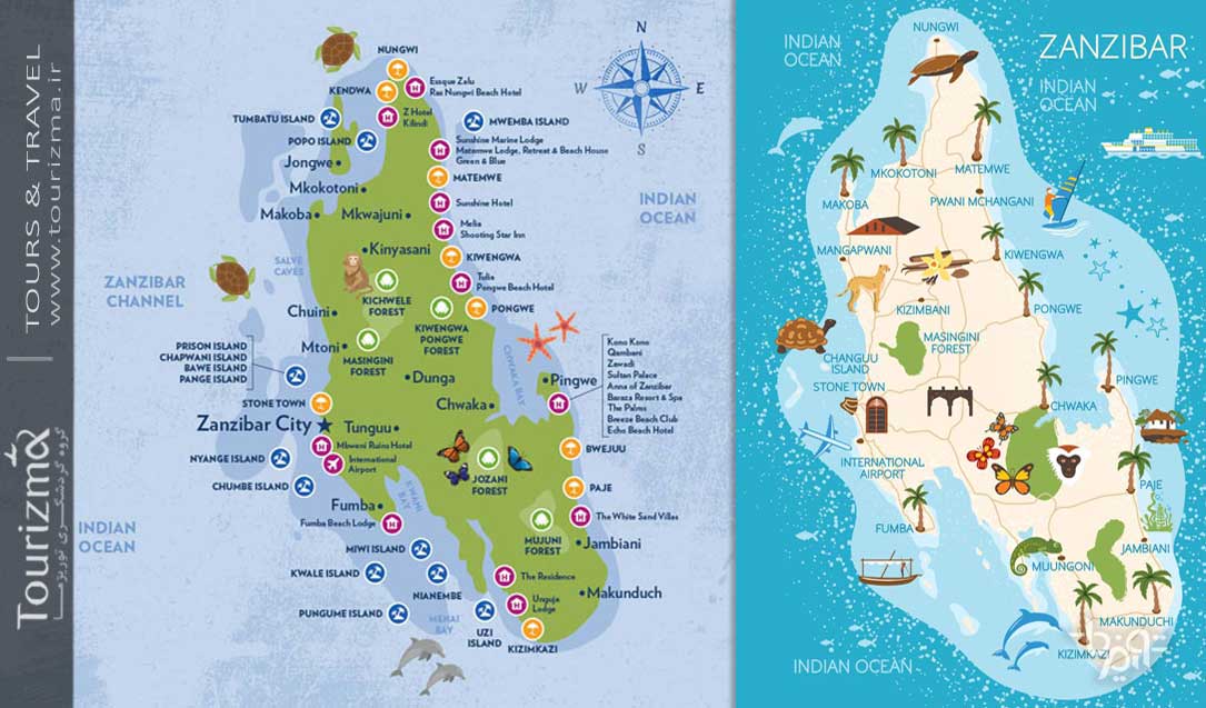 نقشه گردشگری زنگبار تانزانیا 